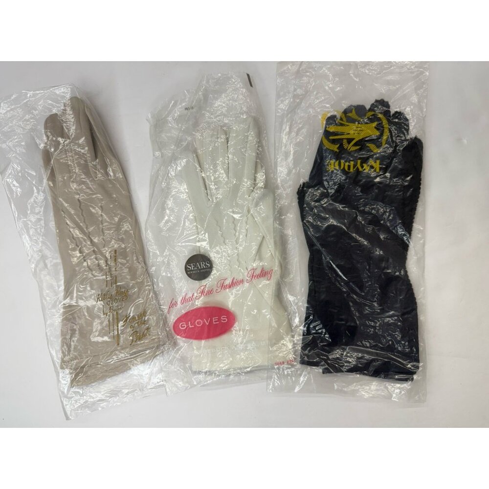 3 Pairs Vintage Formal Ladies Gloves Women Tan White Navy Sears and Roebuck